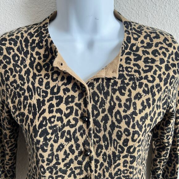 Talbots Leopard Animal Print Merino Wool Button Front Cardigan Women's S Petite - Picture 2 of 5